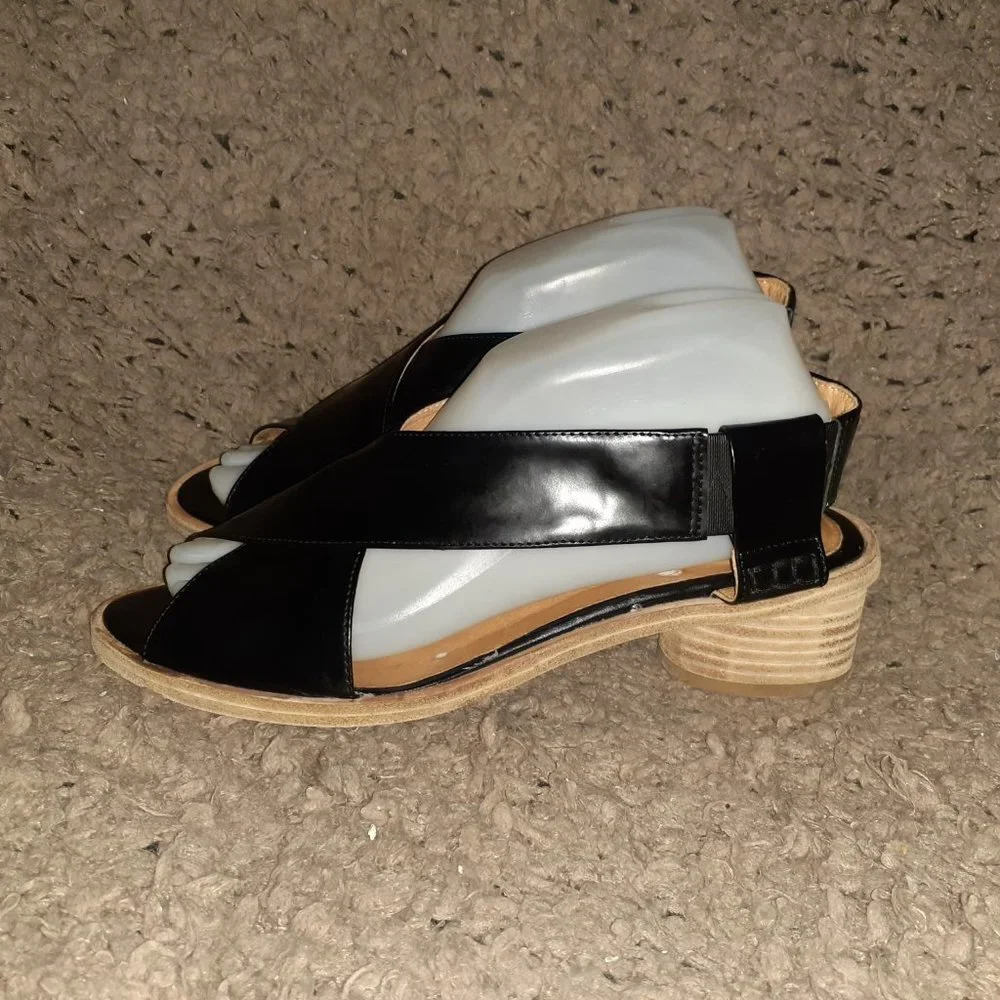 JEFFREY CAMPBELL-Columbo-Shiny Black Leather-CrissCross Slingback-S 10-Excellent - Picture 2 of 7